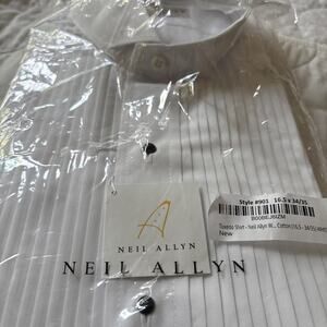 NWT Neil Allyn Mens Premium White Button  Cotton Tux Like Dress Shirt Size Large